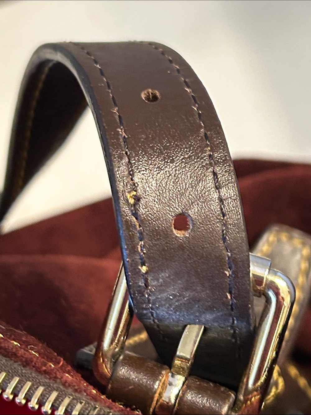 Dooney & Bourke Burgundy Suede Shoulder Bag with Dark Brown Trim - Picture 9 of 12